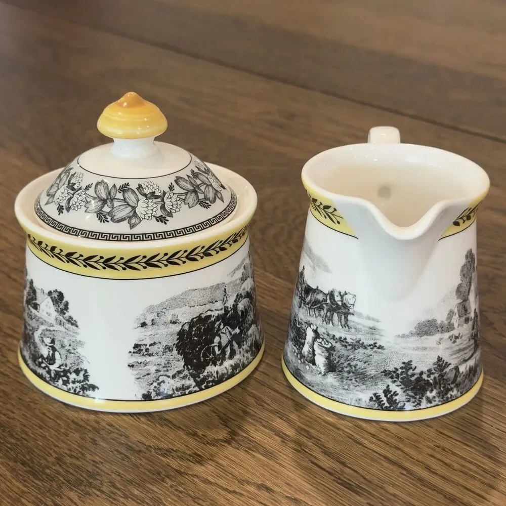 Villeroy & Boch Auden Ferme Sugar Bowl Creamer Set W/Lid Made In Germany Yellow